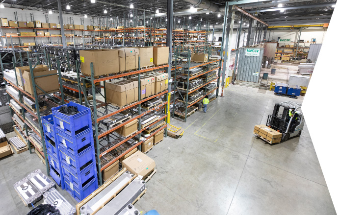 View of large WCR warehouse interior