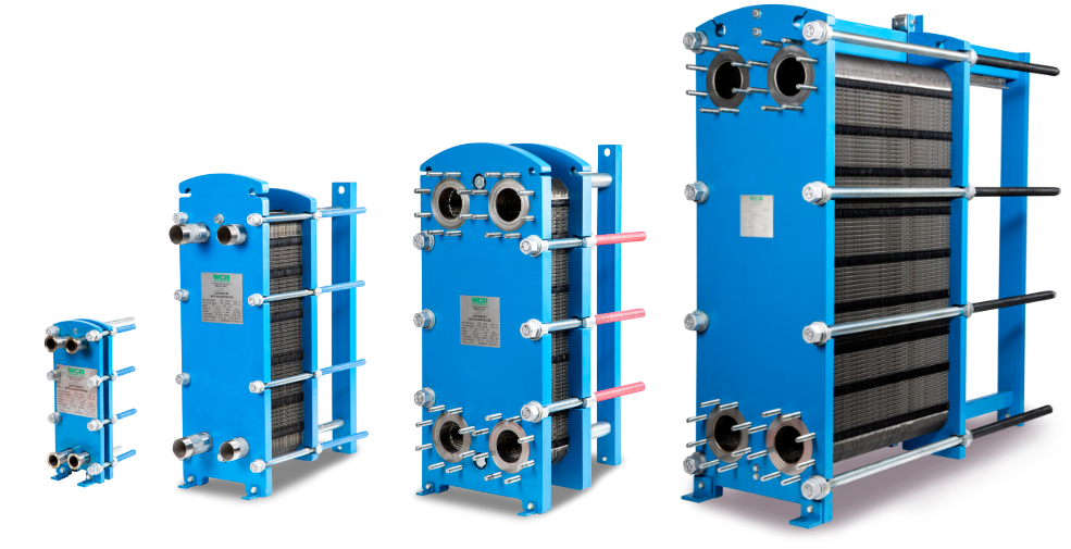 Row of 4 different sizes of WCR heat exchangers